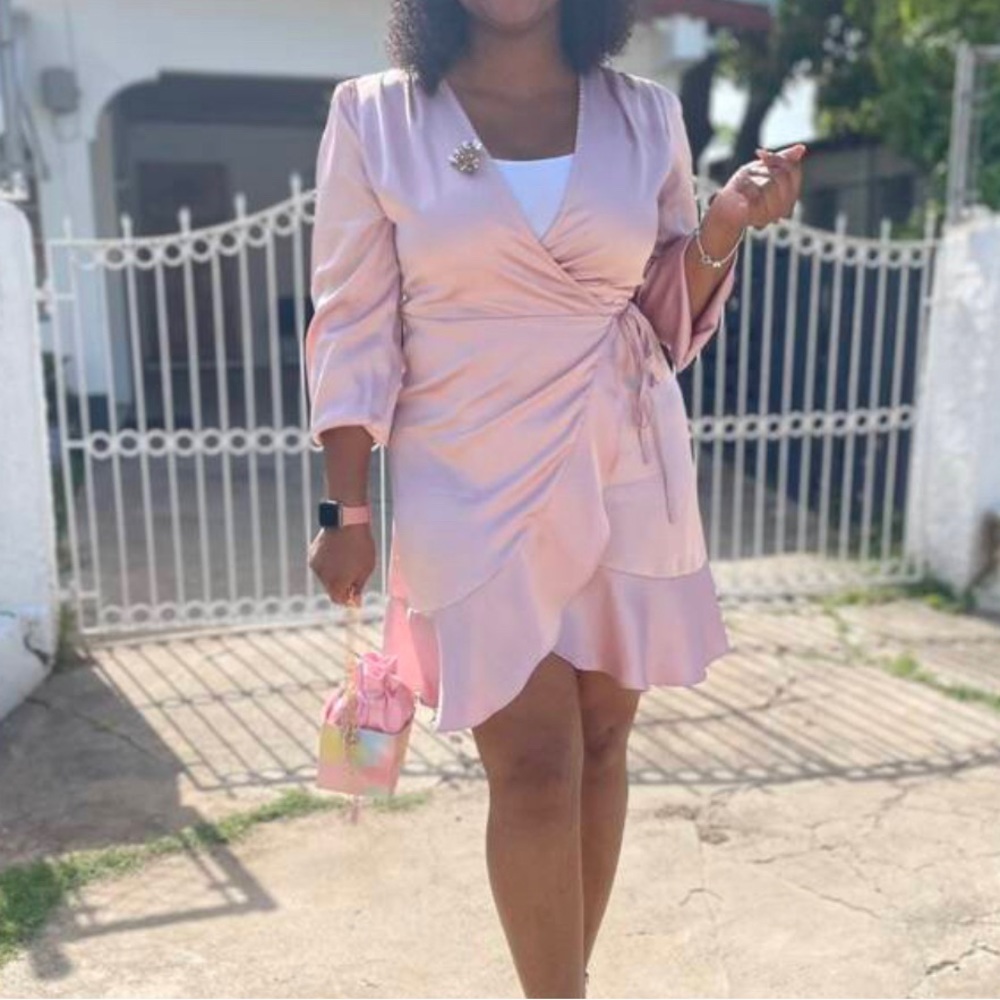 Luxe Satin Ruffle Swrap Mini Dress - Picture 4 of 4